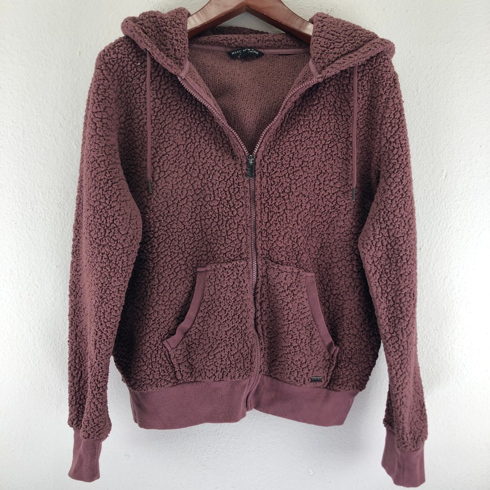 Marc New York Andrew Marc Womens XXL Mauve Sherpa Faux Fur Zip Up Hoodie Jacket